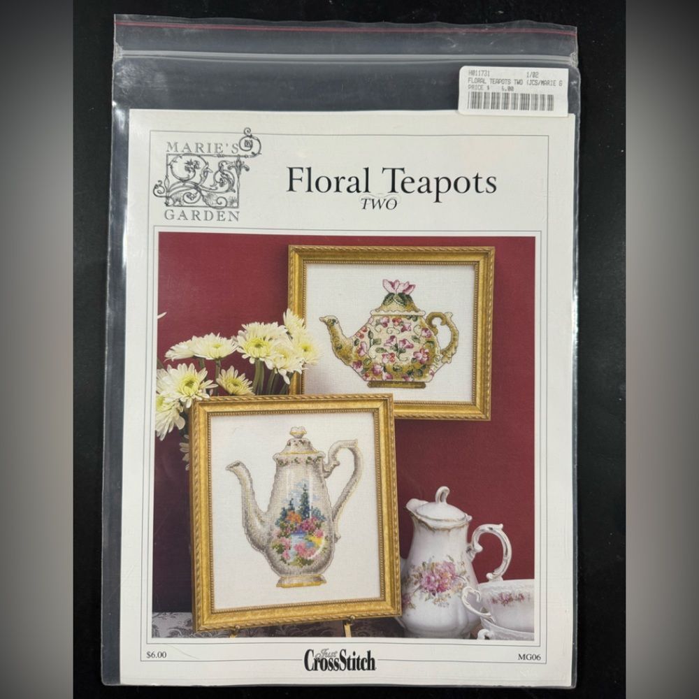 Marie’s Garden Floral Teapots Two Counted Cross Stitch Pattern Chart MG06